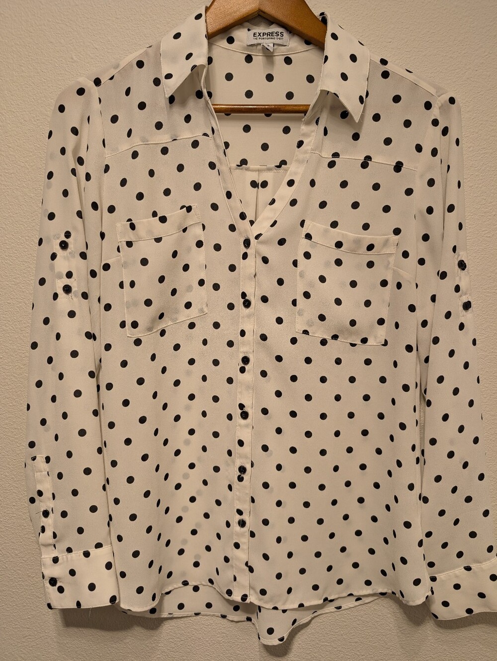 Express Women's White Polka Dot Button-Up Blouse